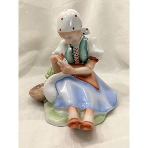 Zsolnay Hungary Girl Figurine Vintage Girl with Goose Porcelain